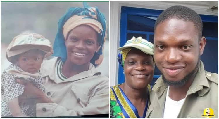 "You Served Twice" - Man Whose Mum Took To NYSC Camp As a Child Also Serves in 2022, Honours Her in Photos (Watch)