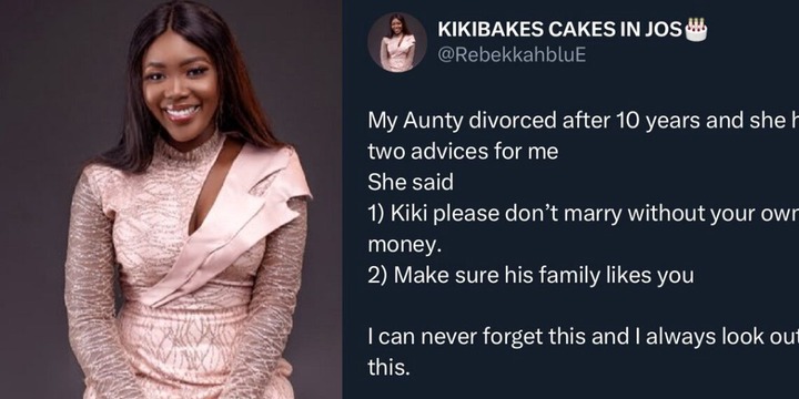 “Make sure his family likes you” – Lady shares advice she received from her aunt who divorced her husband after 10 years