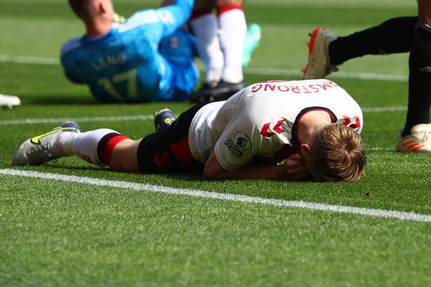 SOUTHAMPTON, ENGLAND - MAY 13: Stuart Armstrong of Southampton during the Premier League match between Southampton FC and Fulham FC at St. Mary's Stadium on May 13, 2023 in Southampton, England.