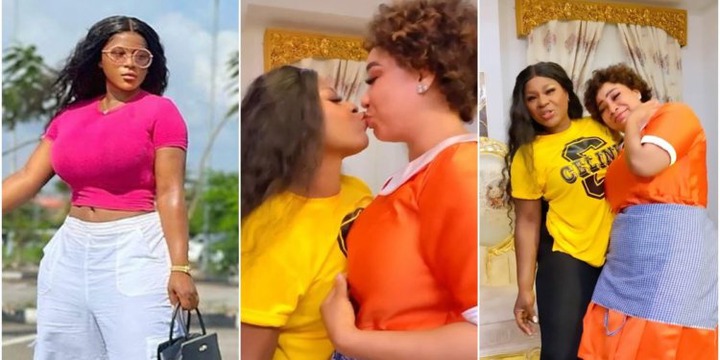 Destiny Etiko’s mouth-to-mouth kiss with colleague, Ola Daniels stirs frenzy -VIDEO
