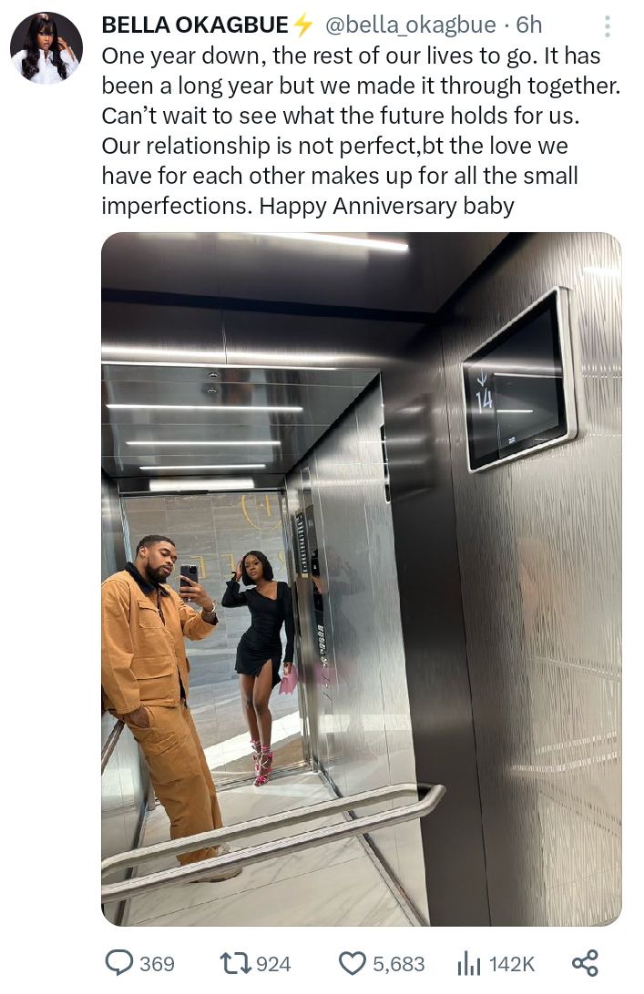 Bella Okagbue Shares Stunning Picture Of Herself With Sheggz To Celebrate Their Anniversary