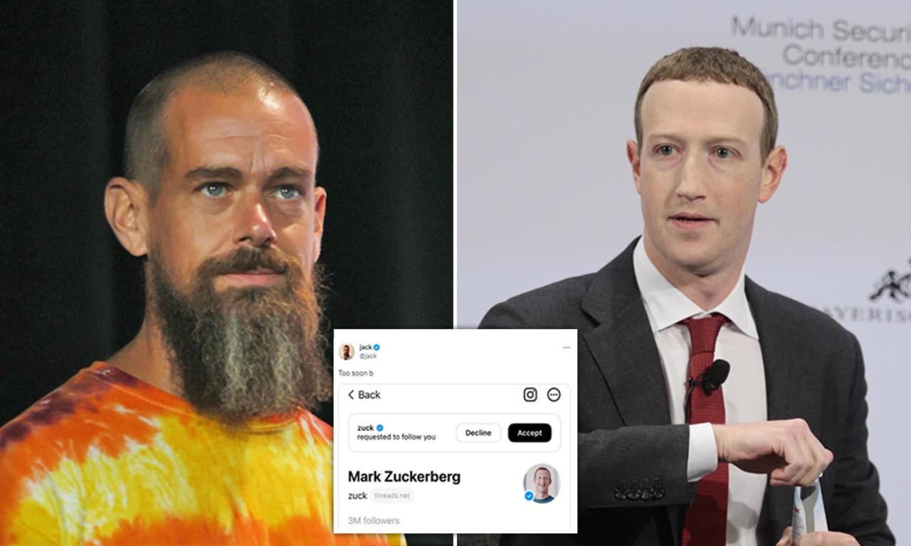 Twitter founder, Jack Dorsey reacts after Meta boss Mark Zuckerberg requests to follow him on�rival�Threads