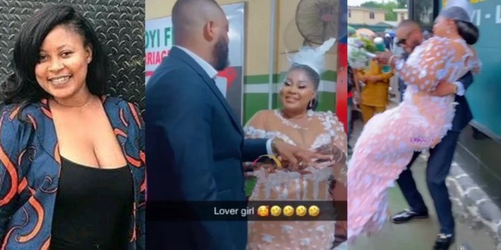 Popular Yoruba Actress Joke Jigan weds longtime lover at Ikoyi marriage registry – VIDEO