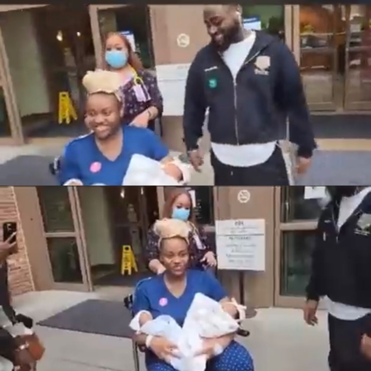 Davido and Chioma spotted with their twin babies (video)