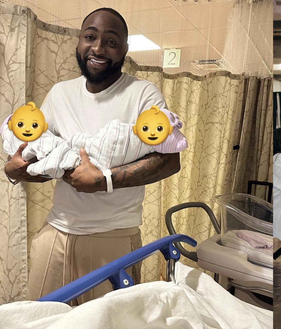 Davido shares adorable photo of himself and his twin babies