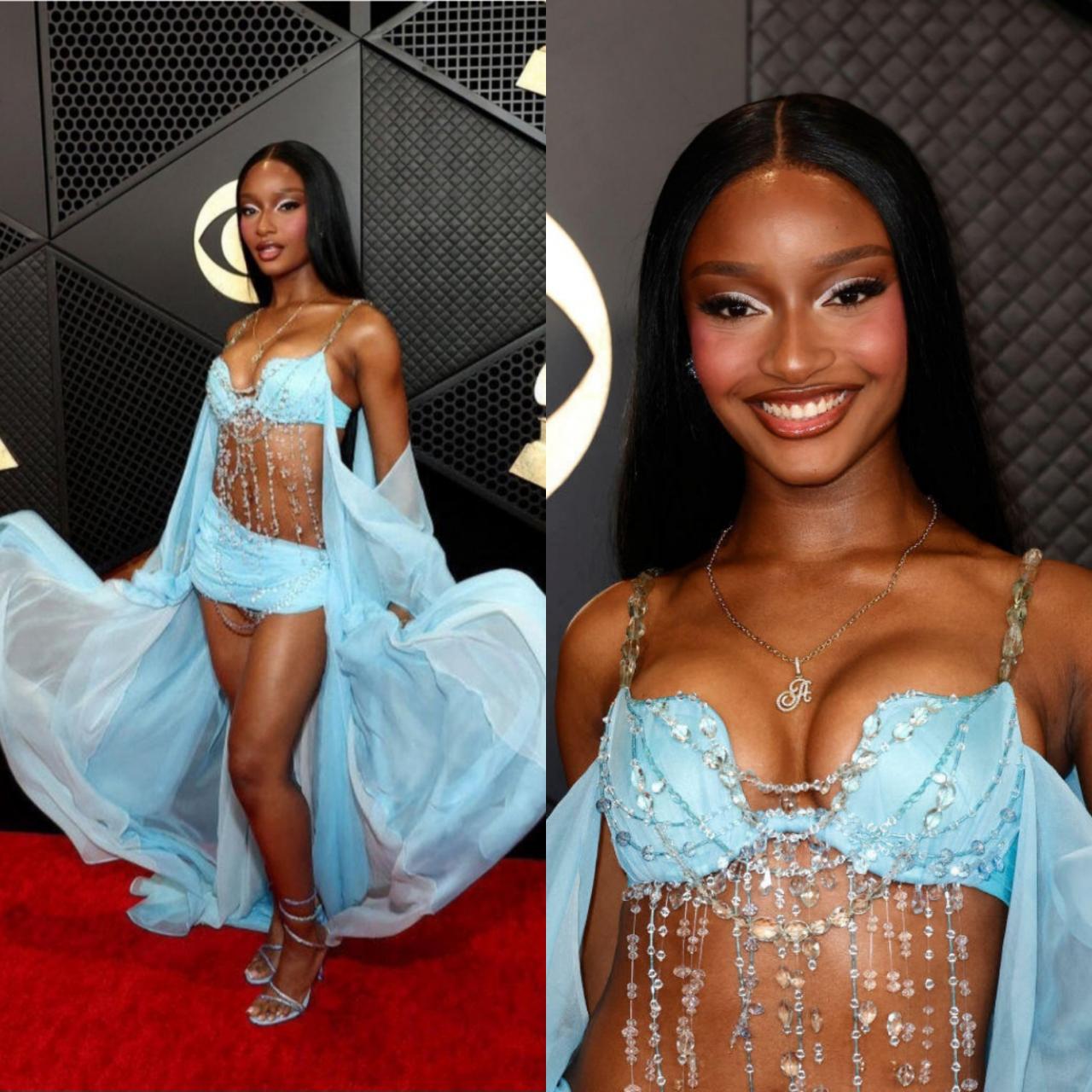 Ayra Starr is a vision in blue as she walks the red carpet at the 2024 Grammys (photos)