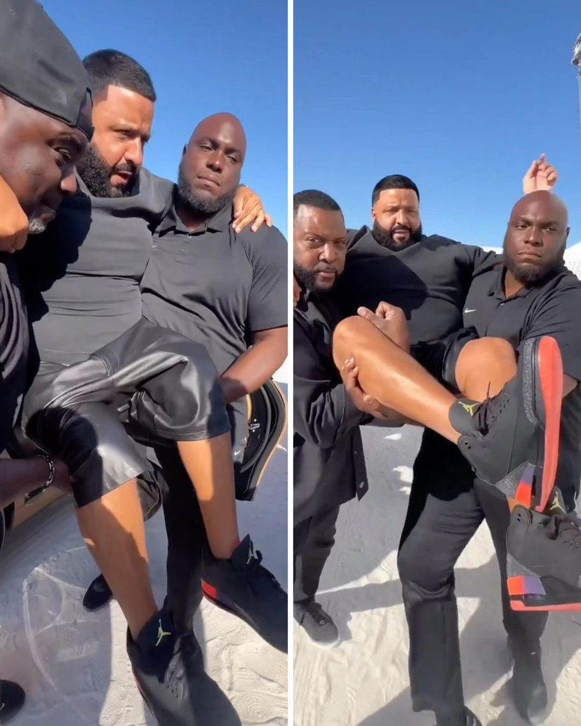 DJ Khaled is slammed for making bodyguards carry him so that he wouldn?t ?mess up? unreleased�Air�Jordans (video)
