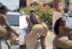 "You sure say na car you dey celebrate" – Netizens berates lady for displaying her car seductively