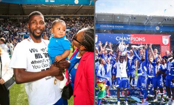 Kelechi Iheanacho Celebrates With His Son And Wife After Winning The English Championship Title